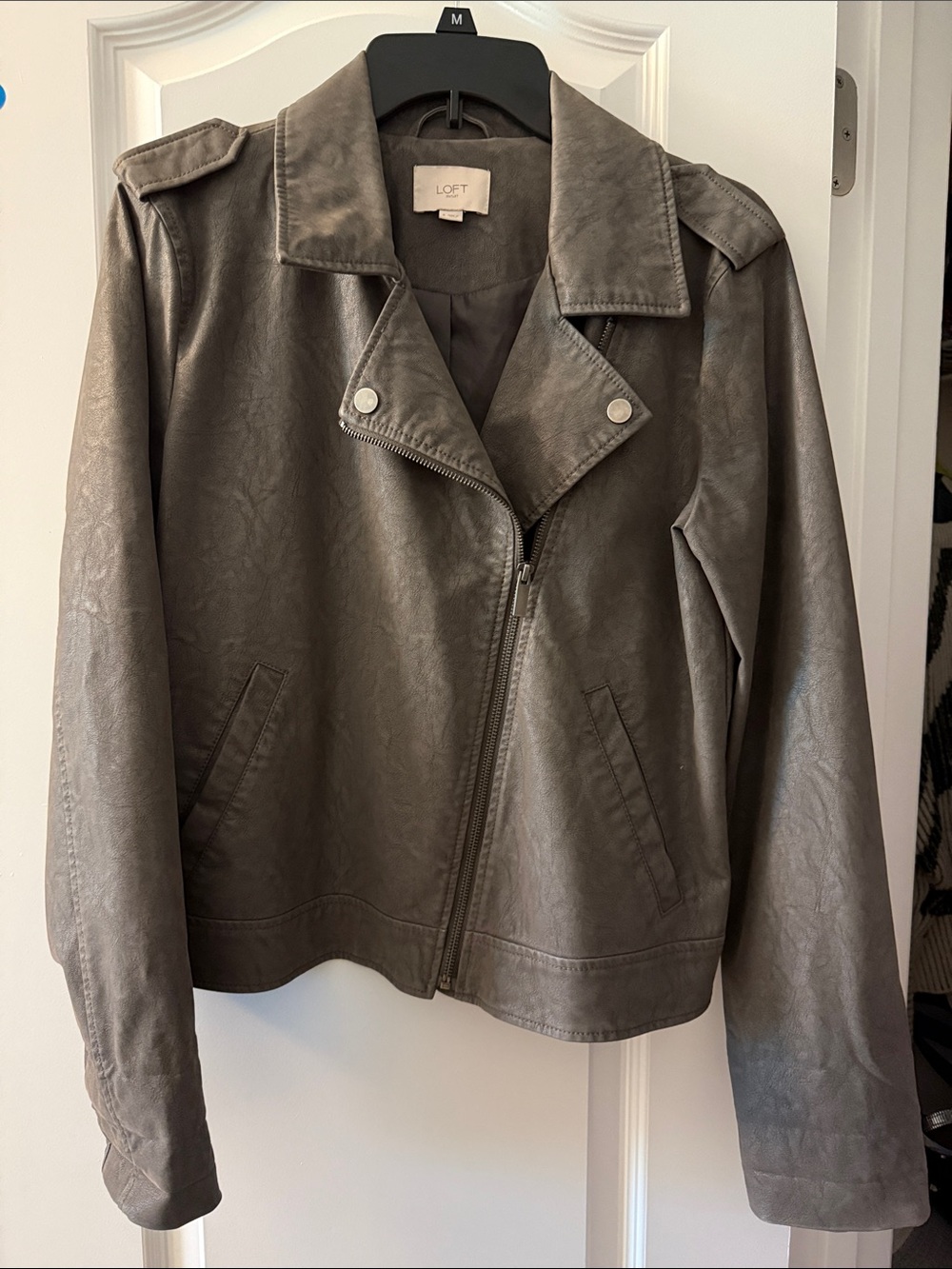 LOFT Faux Leather Moto Jacket in Taupe Gray